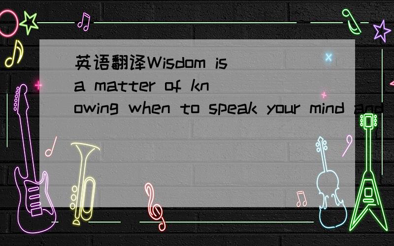 英语翻译Wisdom is a matter of knowing when to speak your mind and when to mind your speech.