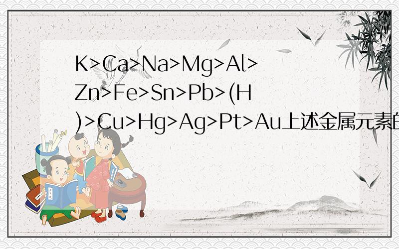 K>Ca>Na>Mg>Al>Zn>Fe>Sn>Pb>(H)>Cu>Hg>Ag>Pt>Au上述金属元素的中文名依次是什么?